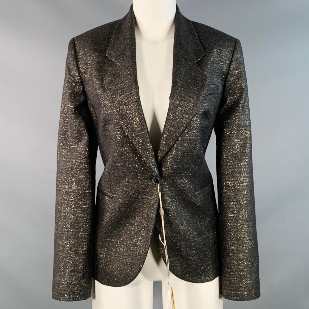 PAUL SMITH Size M Black Metallic Gold Wool Blend Single Button Jacket Blazer